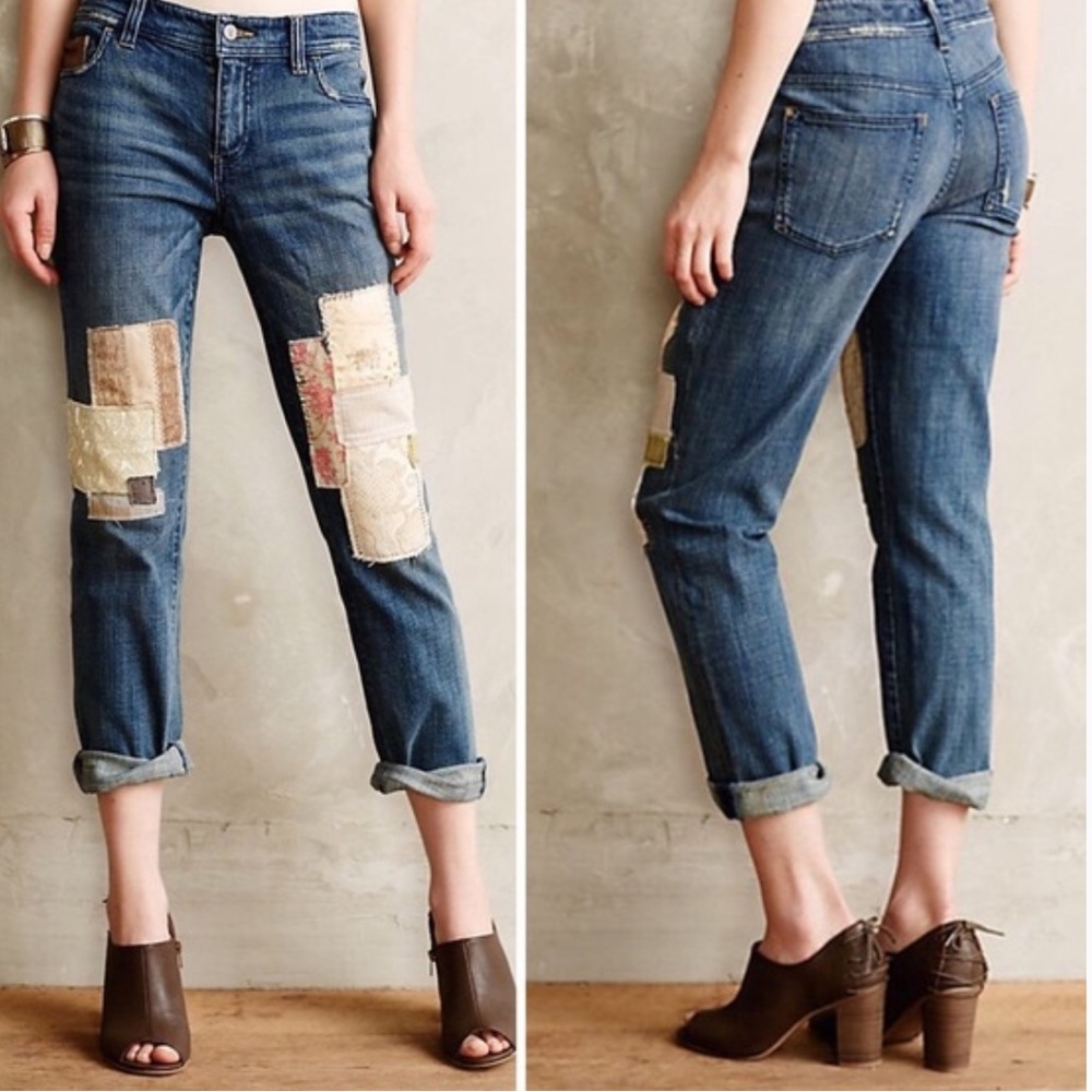 Pilcro and the Letterpress Blue Jeans with Patchwork Accents - Picture 2 of 14
